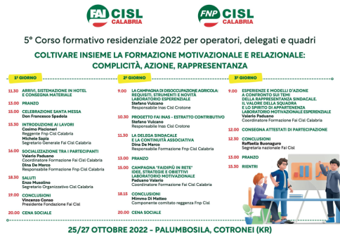 CORSO DI FORMAZIONE FNP -FAI  CISL